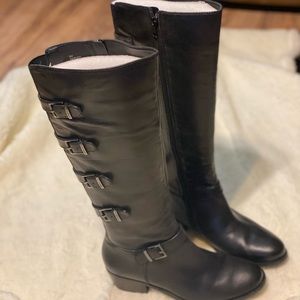 Black tall boots with buckles & side zipper